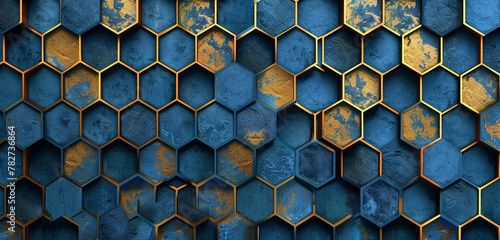  Indigo hexagons and golden brilliance intertwine, forming a sophisticated geometric backdrop.