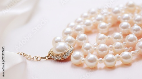 little pearl necklace set against a white backdrop