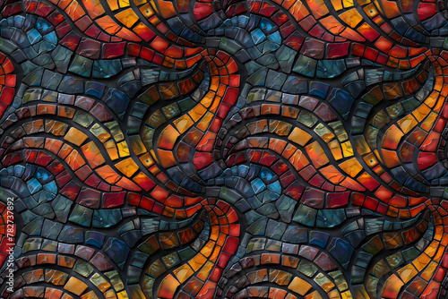 colorful Mosaic Intricate Abstract Wave Patterns with Varied Shapes and Precise Craftsmanship background