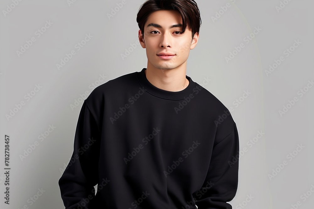 黒いスウェットを着た男性モデル 黒いスウェットを着た男性モデル