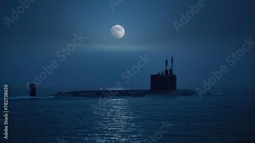 A nuclear submarine surfaces its silhouette highlighted by the moonlight a guardian of the depths in the quiet night