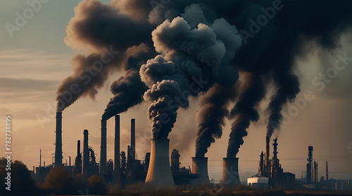 Chemical industries releasing toxic smokes into the air and causing serious pollution of the earth. Environmental destruction increasing climate change and global warming, dull and dusky, climate
