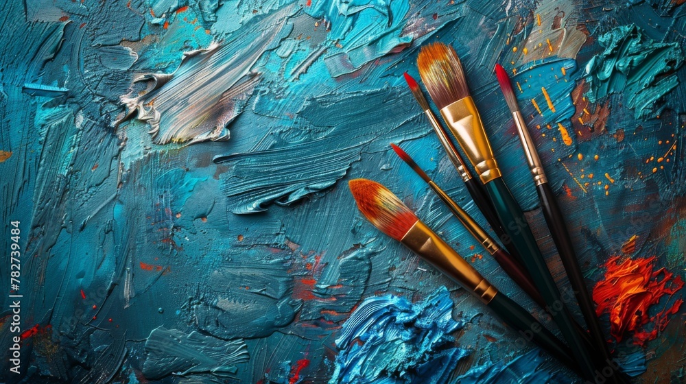 Fototapeta premium Paintbrush on the palette Has been used for a long time