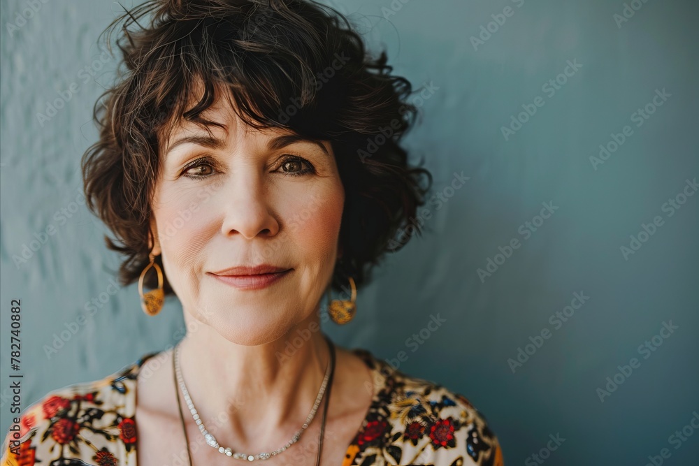 Portrait of a beautiful senior woman with short wavy hair. Portrait of a beautiful senior woman with short wavy hair.