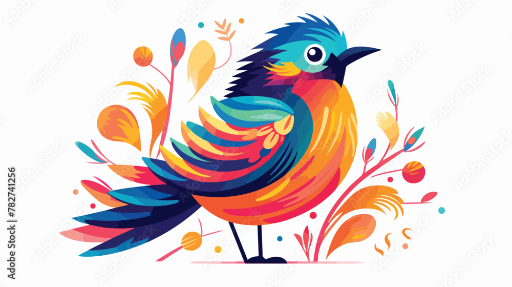 Colorful bird 2d flat cartoon vactor illustration i