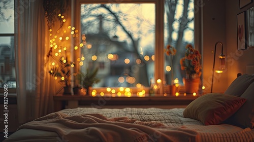 Soft and gentle bokeh lights of warmth and coziness photo