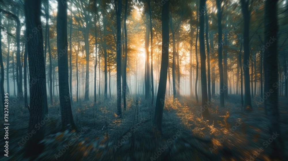 Soft focus blur background of a serene forest landscape