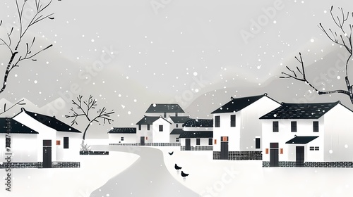 Minimalist ink country house illustration poster background