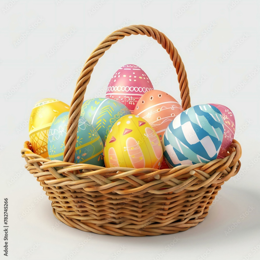 3d easter colorfull eggs basket with flowers iso 3d easter colorfull eggs basket with flowers iso