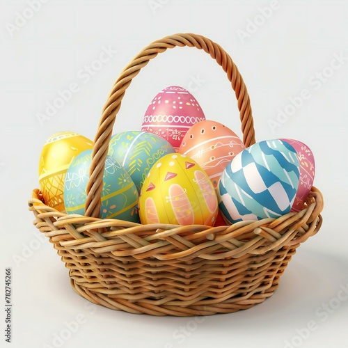 3d easter colorfull eggs basket with flowers iso
