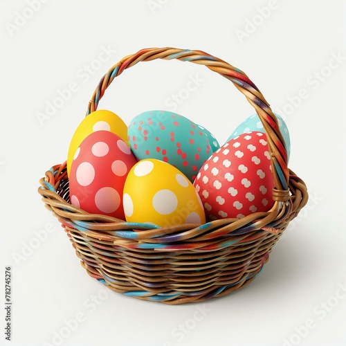 3d easter colorfull eggs basket with flowers iso