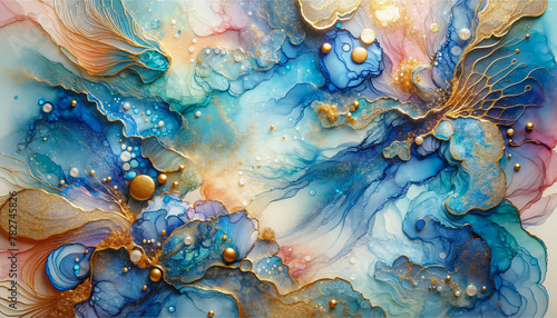 luxurious fluid art colorful gradient deep tones with gold accents and pearl embellishments for background, banner in luxury style.