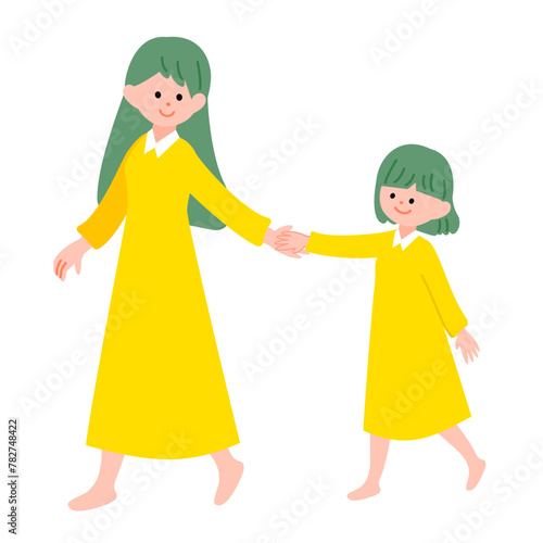 手をつなぐ女の子二人のイラスト素材