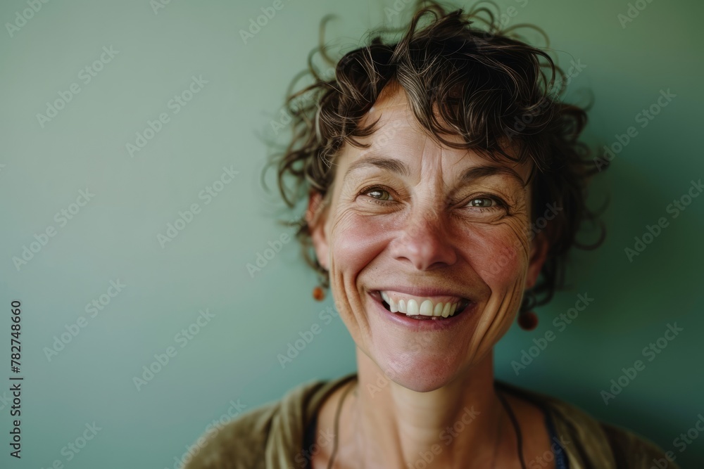Portrait of smiling middle aged woman looking at camera with happy expression Portrait of smiling middle aged woman looking at camera with happy expression