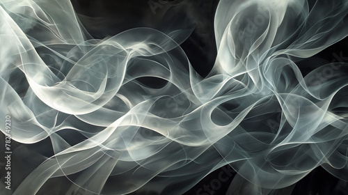 This image captures the delicate swirls and flows of smoke, evoking a sense of mystery and gracefulness in a stark black backdrop