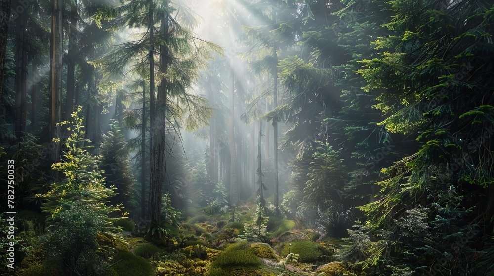 Obraz premium Nature background. View Rainforest Background for International Day of Forests. The mystical nature of the rainforest. Beautiful nature landscape.