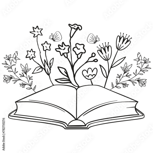 Flowers and Book svg design.. Floral Book silhouette set. open book with wildflowers. Set of hand drawn outline book designs. Vector floral books, Floral Book SVG Lover.