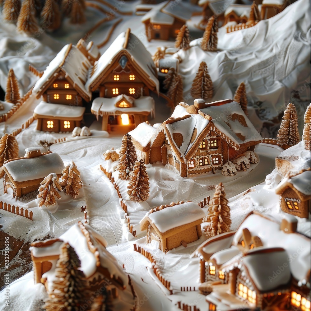 A mountainous ski resort where the slopes are finely shredded coconut and the lodges are gingerbread houses. A mountainous ski resort where the slopes are finely shredded coconut and the lodges are gingerbread houses.