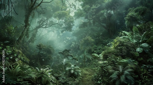 View Rainforest Background for International Day of Forests. The mystical nature of the rainforest. Beautiful nature landscape. © Mentari