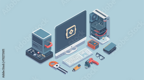 Computer repair isometric icon 3d on a transparent
