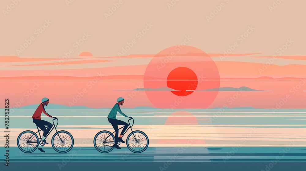 Fototapeta premium minimalist sunset seaside path illustration poster background