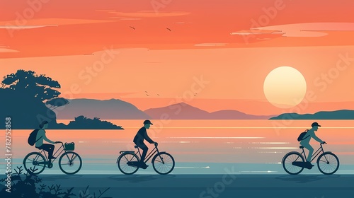 minimalist sunset seaside path illustration poster background