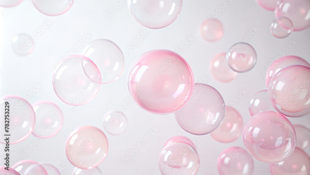 Pink bubbles float in the sky, reflecting light and adding a touch of fun