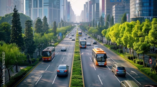 An image of a busy city street but instead of cars and buses emitting harmful pollutants they are powered by cleanburning biofuels. Thanks to the cultivation and production of these . photo