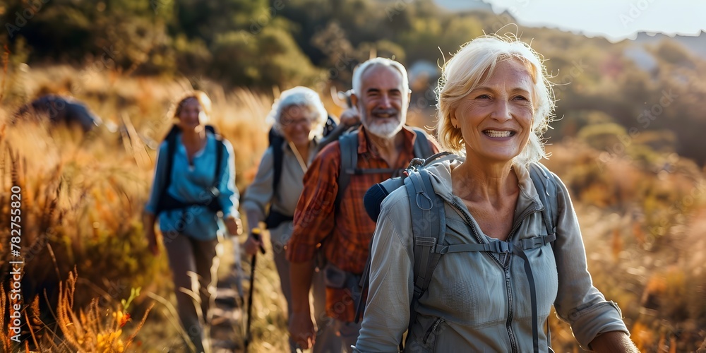 Energetic Seniors Embarking on a Scenic Nature Trek with Camaraderie and Adventure Energetic Seniors Embarking on a Scenic Nature Trek with Camaraderie and Adventure