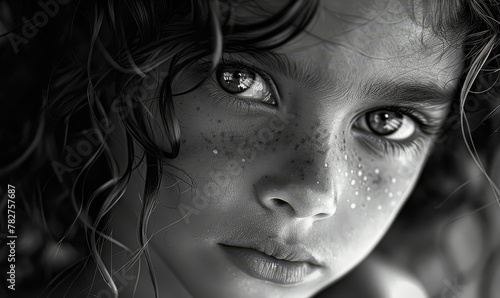 Profound Innocence: A Child's Soulful Gaze Unveils Emotional Depths, Capturing the Fragile Beauty and Resilient Strength of Youth in Monochrome Brilliance