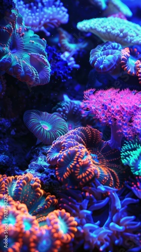 Detailed view of vibrant coral in a tank setting. Wallpaper. Background.
