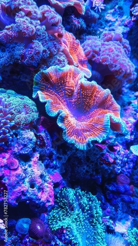 Detailed view of vibrant coral on a reef under the sea. Wallpaper. Background.