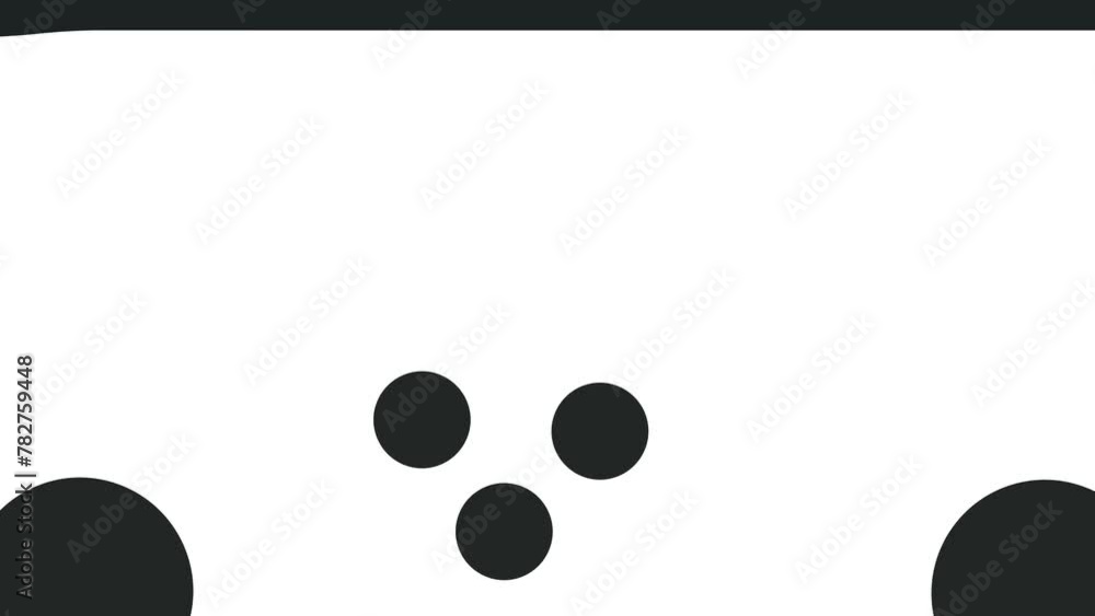 There is a black border or stripe at the top. Below in the corners and in the middle circles move or jerk. There is a black border or stripe at the top. Below in the corners and in the middle circles move or jerk.