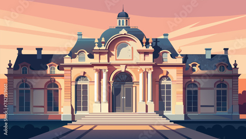 The ornate façade of a Baroque mansion is a sight to behold with its elaborate carvings and grand entrance. The structural framing of this