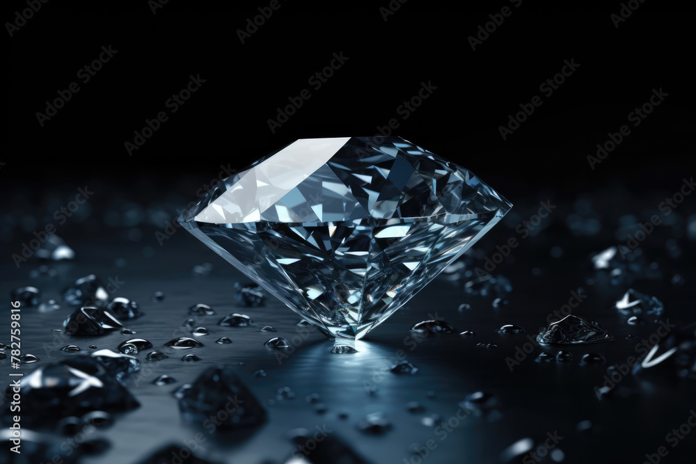 Diamond on a black background. Brilliant, Gemstone, Gem Diamond on a black background. Brilliant, Gemstone, Gem