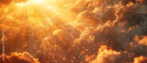 Sun rays through cloud break, close up, golden light, soft focus, inspiring photo