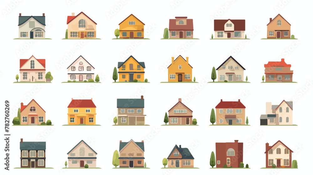 Cottage houses set. Collection for neighborhood and