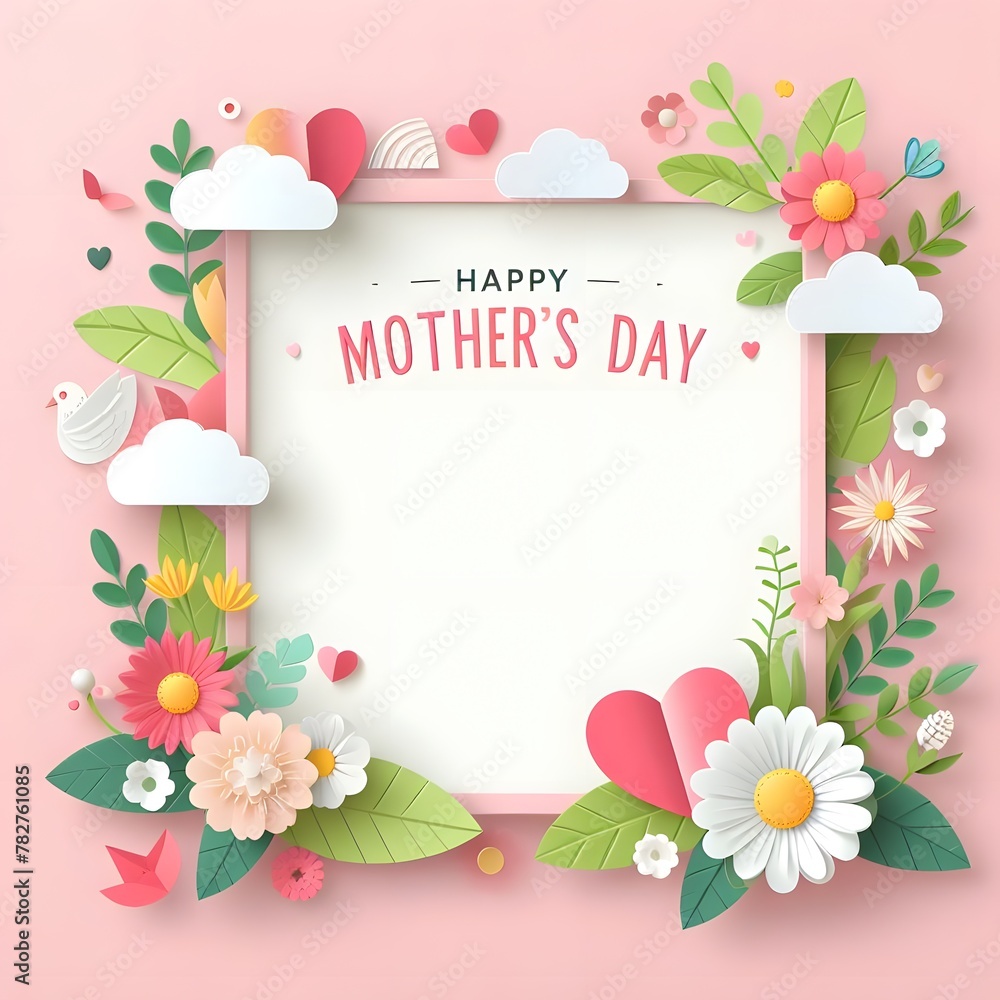 a pink background with flowers and a card for mother's day. a pink background with flowers and a card for mother's day.