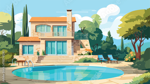 Country house with swimming pool vector illustratio