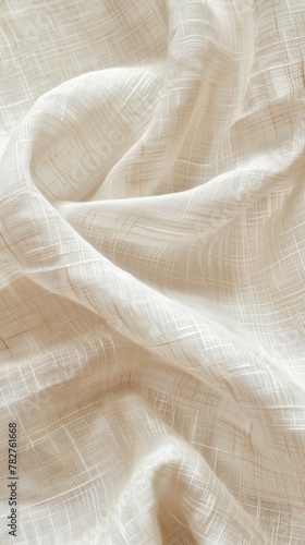 Detailed view of a white linen fabric texture background