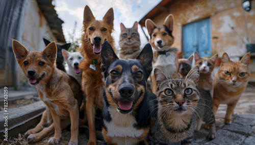 Group of Dogs and Cats selfie Together