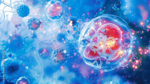 Wallpaper Mural Abstract background with digital elements and medical symbols of the virus, cells and DNA in closeup view, Generative AI Torontodigital.ca