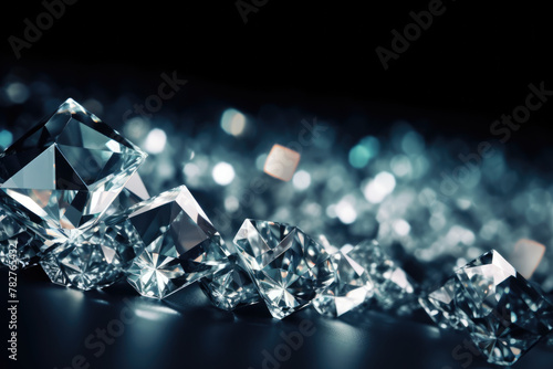 Diamonds on a black background, copy space. Brilliants, Precious stones, Gems photo
