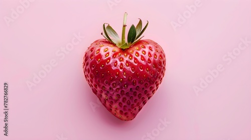 heart shaped strawberry on pink background