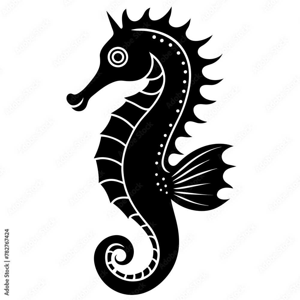 Fototapeta premium seahorse head mascot,seahorse silhouette,vector,icon,svg,characters,Holiday t shirt,black seahorse drawn trendy logo Vector illustration,seahorse on a white background,eps,png