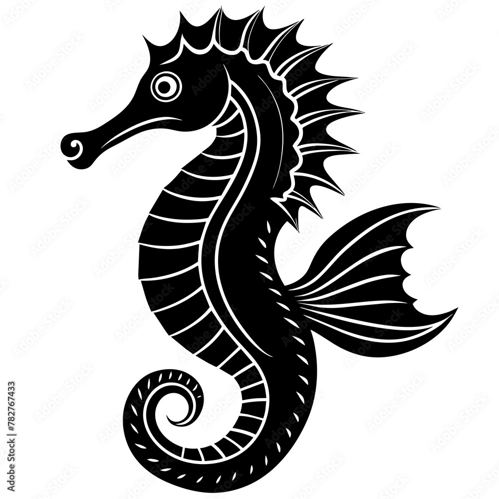 Obraz premium seahorse head mascot,seahorse silhouette,vector,icon,svg,characters,Holiday t shirt,black seahorse drawn trendy logo Vector illustration,seahorse on a white background,eps,png
