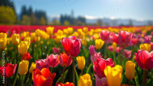 Tulip Field  Vast tulip field with colorful blooms under the sun.