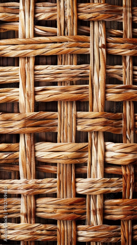 Detailed view of a woven wicker texture template background, showcasing its traditional design Detailed view of a woven wicker texture template background, showcasing its traditional design