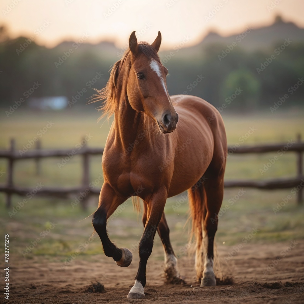 captivating image of a horse against an evening backdrop, with a beautifully blurred background. ideal for equestrian, nature, and dusk-themed content. captivating image of a horse against an evening backdrop, with a beautifully blurred background. ideal for equestrian, nature, and dusk-themed content.