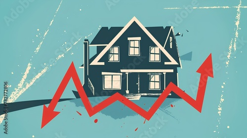 Design a series of social media graphics warning homeowners about the risks of debt increase from borrowing against home equity, with red arrows drawing attention to key points. generative AI photo